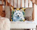 American Eskimo 6008 In Sunflowers Throw Pillow