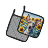 American Hairless Terrier 6010 In Sunflowers Pair of Potholders