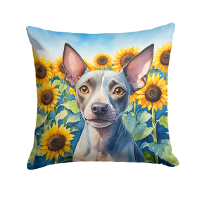 American Hairless Terrier 6010 In Sunflowers Throw Pillow