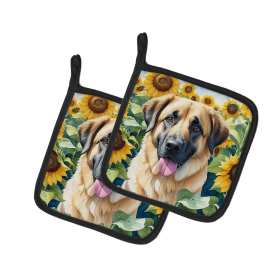 Anatolian Shepherd 6012 In Sunflowers Pair of Potholders