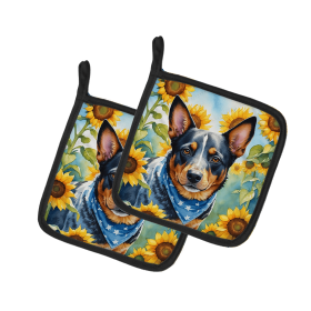 Australian Cattle Dog 6013 In Sunflowers Pair of Potholders