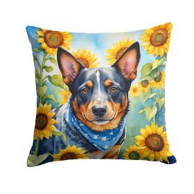 Australian Cattle Dog 6013 In Sunflowers Throw Pillow