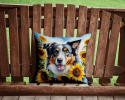 Australian Shepherd 6014 In Sunflowers Throw Pillow