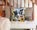 Australian Shepherd 6014 In Sunflowers Throw Pillow