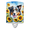 Australian Shepherd 6014 In Sunflowers Ceramic Night Light