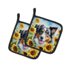 Australian Shepherd 6014 In Sunflowers Pair of Potholders