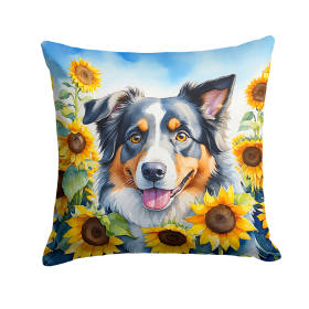 Australian Shepherd 6014 In Sunflowers Throw Pillow