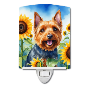 Australian Terrier 6015 In Sunflowers Ceramic Night Light