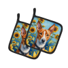 Basenji 6016 In Sunflowers Pair of Potholders