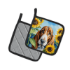 Basset Hound 6017 In Sunflowers Pair of Potholders