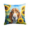 Basset Hound 6017 In Sunflowers Throw Pillow