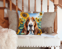 Basset Hound 6018 In Sunflowers Throw Pillow