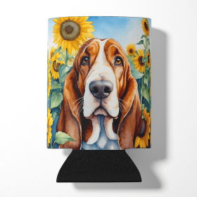 Basset Hound 6018 In Sunflowers Can or Bottle Hugger
