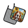 Basset Hound 6018 In Sunflowers Pair of Potholders