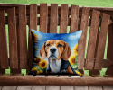 Beagle 6019 In Sunflowers Throw Pillow