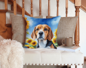 Beagle 6019 In Sunflowers Throw Pillow