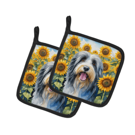 Bearded Collie 6020 In Sunflowers Pair of Potholders