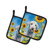 Bedlington Terrier 6021 In Sunflowers Pair of Potholders