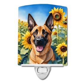 Belgian Malinois 6022 In Sunflowers Ceramic Night Light