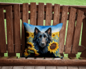Belgian Sheepdog 6023 In Sunflowers Throw Pillow