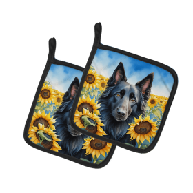Belgian Sheepdog 6023 In Sunflowers Pair of Potholders