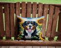 Bernese Mountain Dog 6026 In Sunflowers Throw Pillow