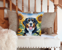 Bernese Mountain Dog 6026 In Sunflowers Throw Pillow