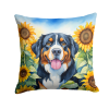 Bernese Mountain Dog 6026 In Sunflowers Throw Pillow