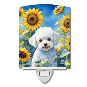 Bichon Frise 6027 In Sunflowers Ceramic Night Light