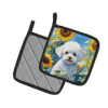 Bichon Frise 6027 In Sunflowers Pair of Potholders