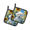 Bichon Frise 6027 In Sunflowers Pair of Potholders