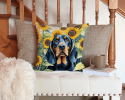 Black and Tan Coonhound 6028 In Sunflowers Throw Pillow