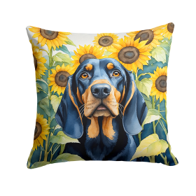 Black and Tan Coonhound 6028 In Sunflowers Throw Pillow