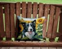 Border Collie 6031 In Sunflowers Throw Pillow