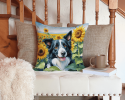 Border Collie 6031 In Sunflowers Throw Pillow