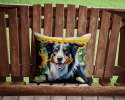 Border Collie 6032 In Sunflowers Throw Pillow