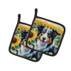 Border Collie 6032 In Sunflowers Pair of Potholders