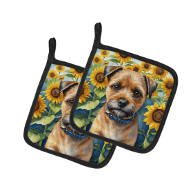 Border Terrier 6033 In Sunflowers Pair of Potholders