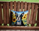 Boston Terrier 6036 In Sunflowers Throw Pillow