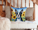 Boston Terrier 6036 In Sunflowers Throw Pillow