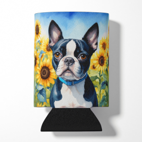 Boston Terrier 6036 In Sunflowers Can or Bottle Hugger
