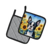 Boston Terrier 6036 In Sunflowers Pair of Potholders