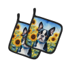 Boston Terrier 6036 In Sunflowers Pair of Potholders