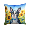 Boston Terrier 6036 In Sunflowers Throw Pillow
