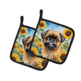 Brussels Griffon 6041 In Sunflowers Pair of Potholders
