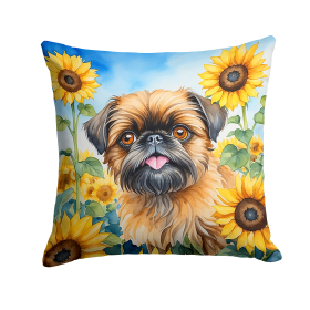 Brussels Griffon 6041 In Sunflowers Throw Pillow