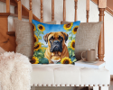 Bullmastiff 6042 In Sunflowers Throw Pillow