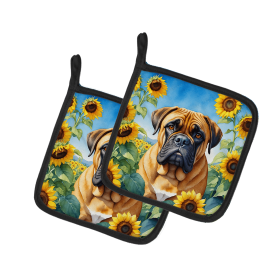 Bullmastiff 6042 In Sunflowers Pair of Potholders