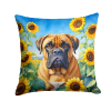 Bullmastiff 6042 In Sunflowers Throw Pillow