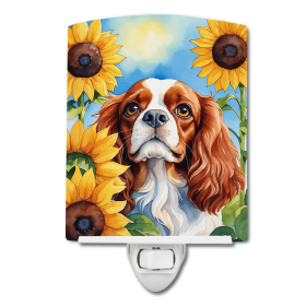 Cavalier King Charles Spaniel 6047 In Sunflowers Ceramic Night Light